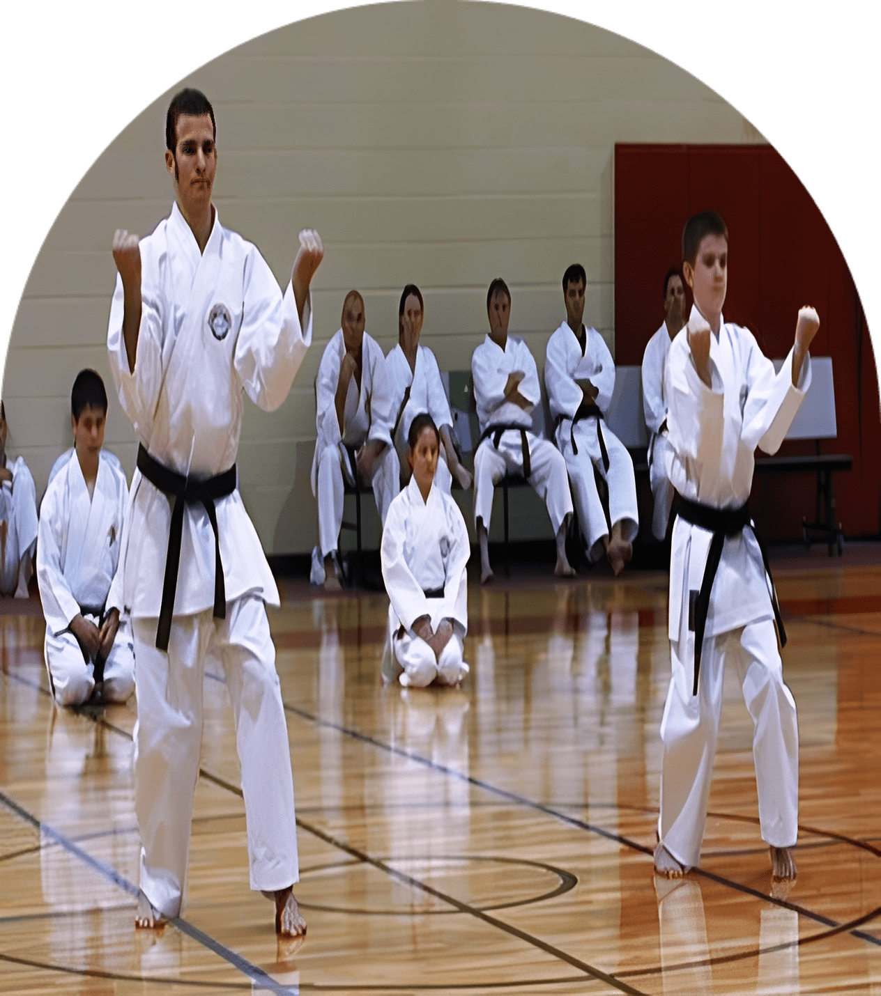 Karate class with focused participants