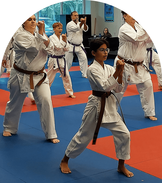 Karate class practicing in formation