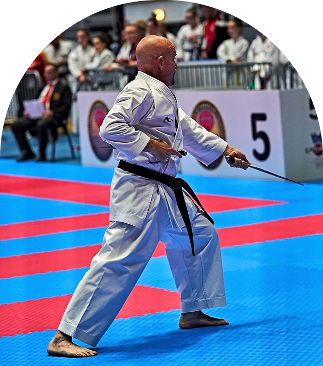 Martial artist performing with a sword